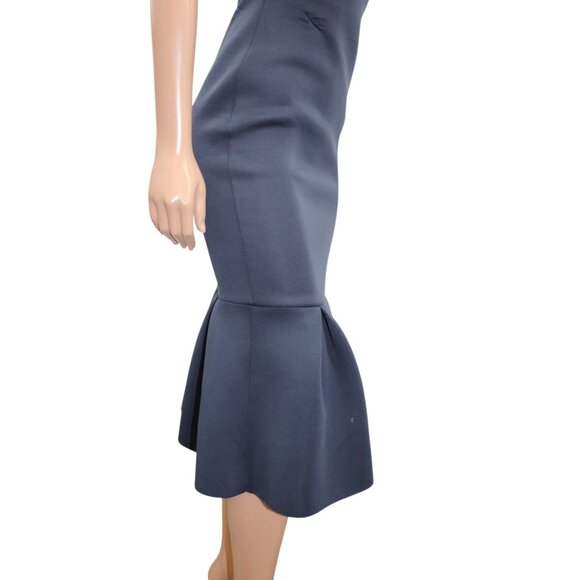 ASOS One Shoulder Cutout Trumpet Midi Dress Neoprene Navy Blue 6 - Picture 9 of 10